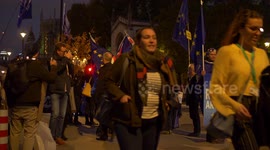 Brexit remainers in slow motion protesting outside Parliament