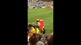 Two sauce bottle mascots fighting with lightsabers