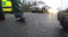 Cyclist's helmet-cam catches moment when he is run off road by lorry