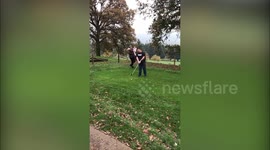This is the happy moment a couple revealed the gender of their second child - by smashing a custom-made GOLF BALL