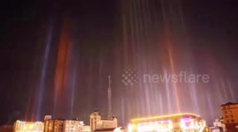 Reflections from ice crystals in the air create 'light pillars' to form above Chinese city