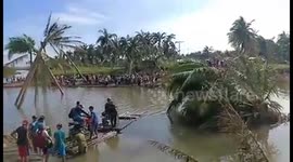 Residents stranded after Typhoon Kammuri destroyed bridge in the Philippines