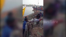 Indian fishermen bring in swordfish weighing 881lbs