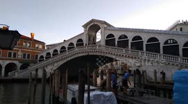 The Rialto Bridge, at 7 am, in Venice, Italy.