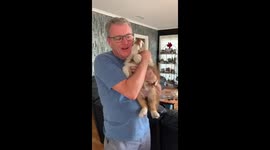 'What a beautiful little thing': Australian dad who denied wanting a puppy has unexpected and heartfelt reaction to Christmas surprise