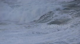 Rough waves smash against Cornwall's coast as Storm Atiyah strikes