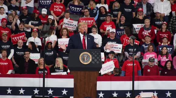 President Donald Trump addresses crowds at Pennsylvania campaign rally: 'Our poll numbers have gone through the roof because of her stupid impeachment'