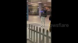 Emergency services seen at Liverpool John Lennon Airport after private jet skids off runway