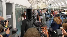 Lord Buckethead and Count Binface entertain the press as they run against Prime Minister Johnson in his Uxbridge constituency