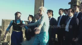 A group of male Oxford University students have recorded a hilarious music video of them belting out a medley of hits - from FROZEN