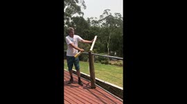 Mad Scientist Dad blasts stuffed toy rat from pvc pipe cannon