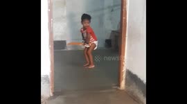 Two-year-old Indian batsman in diapers becomes viral hit with his array of attacking shots