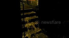 Flooding from a carpark in Devon during #stormelsa
