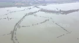 Drone footage reveals scale of flooding in English county