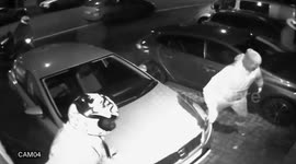 Shocking footage shows gang of helmet-clad thieves ripping off garage door to steal motorbike from UK family home