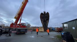 Imposing Knife Angel sculpture is being transported from England to Wales