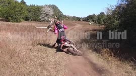 Dramatic moment leaping deer knocks down dirt bike rider during Texas endurance race