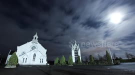 Church At Night With Storm Clouds Before Storm Brendan - Time Lapse