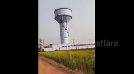 Newly-built overhead water tank crumbles and collapses in east India