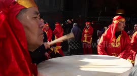 chinese new year celebrations on the streets of the neighbourhood of Usera in Madrid, Spain