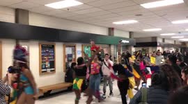 Student groups march through university campus