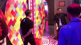 Michael Griffiths from Love Island attempts strength test at Birds Of Prey roller disco