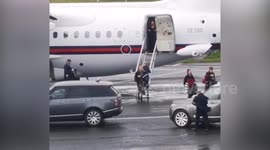 Boris Johnson steps off a plane on the same day coronavirus was confirmed in the city