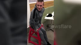 Hilarious moment UK man is rescued from child's high chair