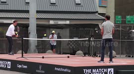 Rivals Nadal and Federer play demo game in front of Cape Town's locals ahead of charity exhibition match