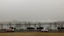 Emergency services seen leaving scene of cruise ship in New Jersey after passengers screened for coronavirus