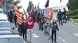 Hundreds of people come to the Falangist demonstration in the streets of Madrid Spain