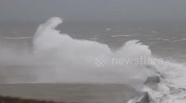 Storm Ciara: Waves crash into sea wall at Newhaven in East Sussex
