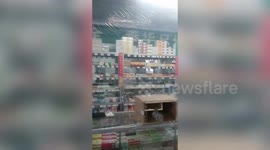 Chinese pharmacy counters covered with plastic to prevent the spread of coronavirus