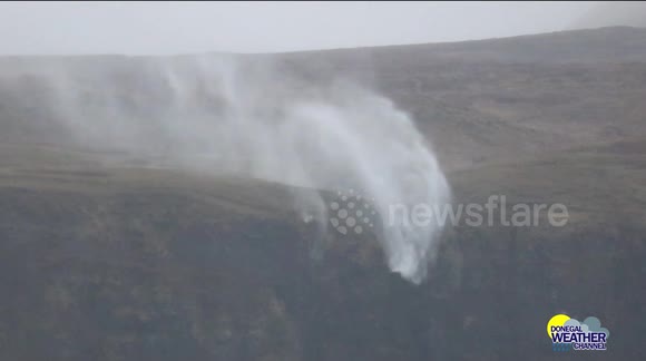 Waterfall in Ireland flows BACKWARDS as Storm Dennis hits