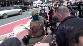 Wet'suwet'en protester outside the UN