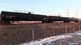 Train with oil and propane tankers sits idle near Toronto as railway shutdown continues in Canada due to indigenous protest blockages of rail lines