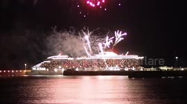 Fireworks in Dover harbour to celebrate Virgin Voyages' first ever cruise ship Scarlet Lady