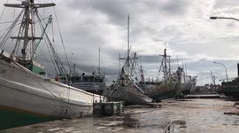 The atmosphere of the ship docked at the port of Paotere, Makassar, South Sulawesi, Indonesia, Friday, February 28, 2020