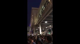 Tension between the Protestants and the police in the airport of Barcelona during the protests against the political judgment.