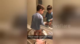 Hilarious moment Kansas toddler gets caught so he dances it off