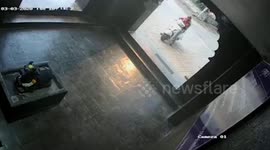 Hilarious! Girl loses control of moped, crashes into bull statue at Hindu temple in Western India