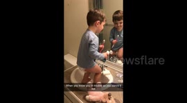 Hilarious moment Kansas toddler gets caught and starts dancing it off