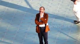 British actor Timothy Spall looking slim on film set.