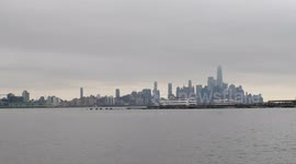 NY New York NYC Skyline on Hudson River in Weehawken NJ, No Boating or Air Traffic COVID-19 Virus Coronavirus Pandemic