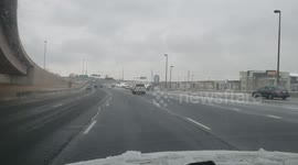 Rush hour with no rush in a highway in downtown Denver.