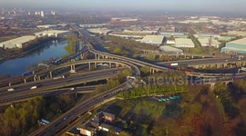 One of the UK's most complex road interchanges - Spaghetti Junction - seen deserted at rush hour.