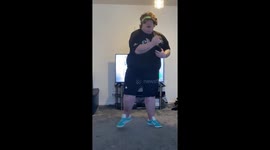 Hilarious video of fitness guru dubbed the 'chubby Joe Wicks' leading a workout while scoffing booze and ice-cream