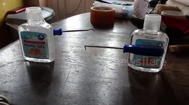 Stop-motion 'sanitiser bottle fight' filmed by person under UK lockdown