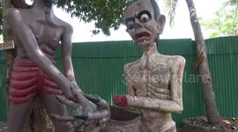 Gruesome 'hell garden' at Buddhist temple shows sinners being tortured in the afterlife (royalty free music)