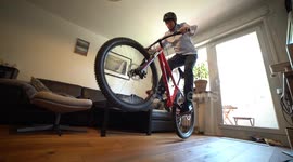Man riding Bike in Home office during Corona Quarantine (Funny)